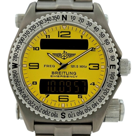 Breitling Other - Breitling 43mm Men's Emergency Rare Yellow Dial Titanium Watch- Ref: E56121.1!